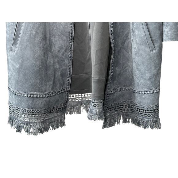 Chico's Gray Faux-Suede Trim-Detail Fringe Jacket Women's Size Medium 8 10 - Picture 4 of 13